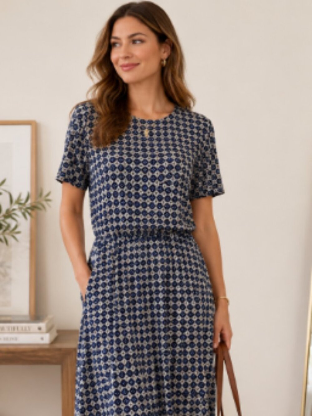Boden Geometric Patterned Flutter Sleeve jersey Midi Dress Size 6R